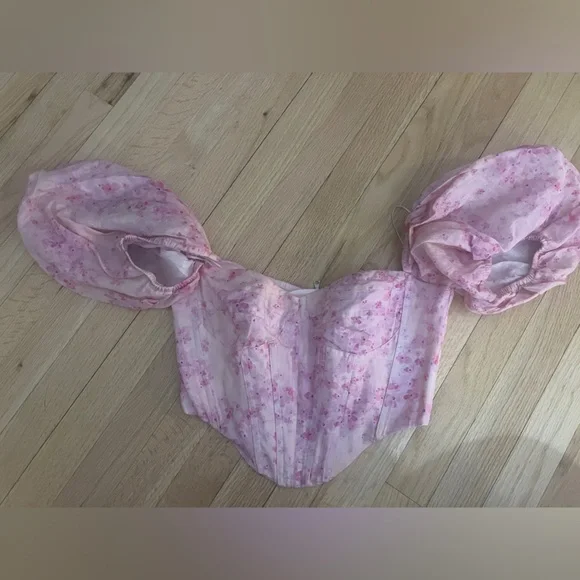 Bardot Pink Corset Top with Puff Sleeves - Picture 4 of 4